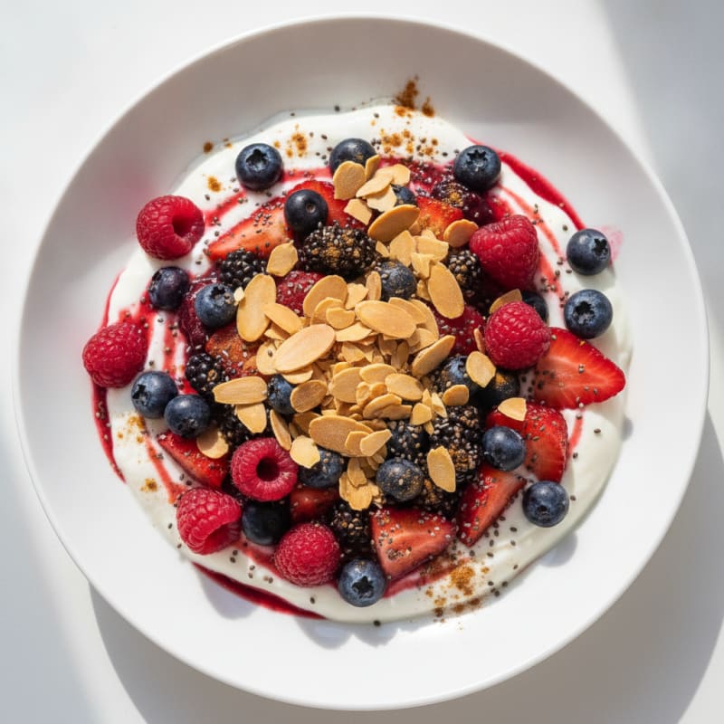 Greek Yogurt Parfait with Mixed Berries and Crunchy Almonds