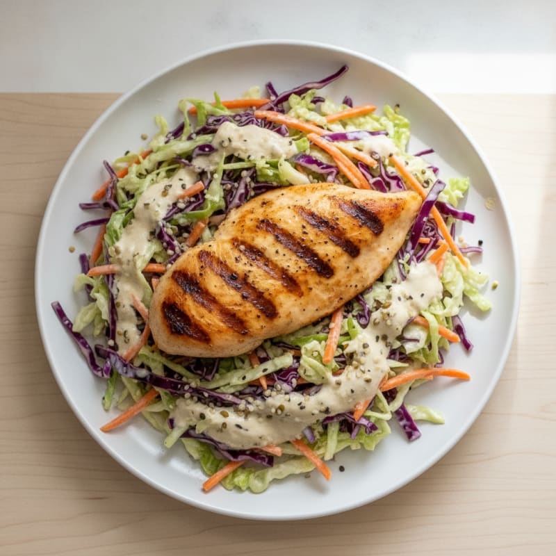 Grilled Chicken Breast with Crunchy Cabbage Slaw