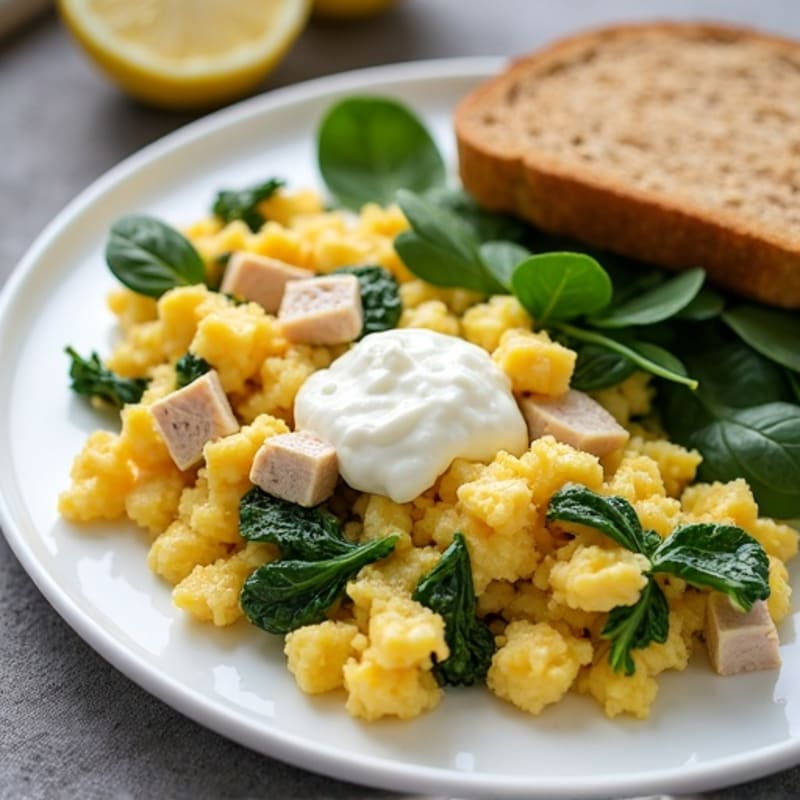 Egg White and Turkey Spinach Scramble with Cottage Cheese