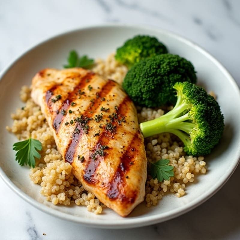 Grilled Chicken Breast with Quinoa and Roasted Broccoli