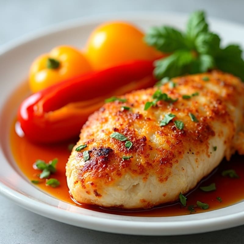 Crispy Baked Sweet and Sour Chicken with Roasted Bell Peppers