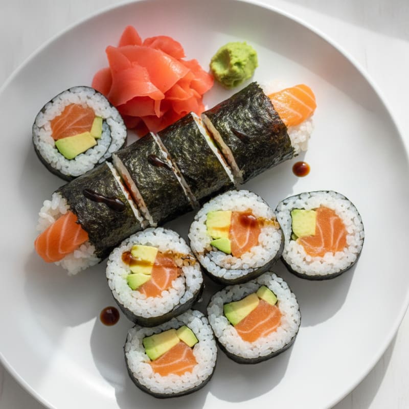 Fresh Salmon and Avocado Sushi Rolls