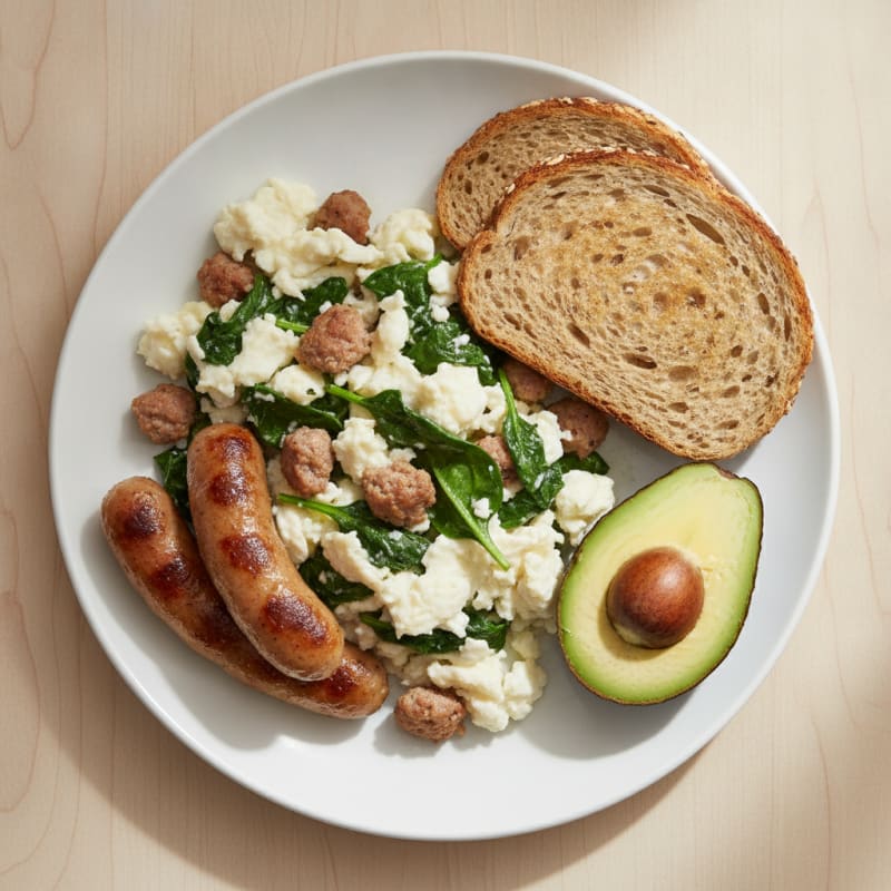 Egg White Scramble with Turkey Sausage and Spinach