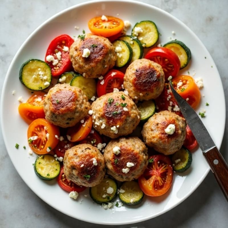 Sheet Pan Greek-Style Turkey Meatballs with Roasted Vegetables