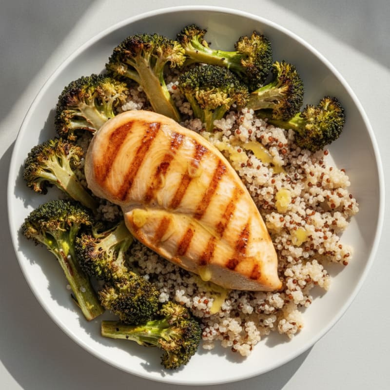 Grilled Chicken Breast with Quinoa and Roasted Broccoli