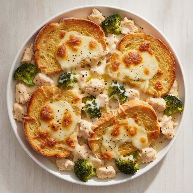 Garlic Bread Chicken Alfredo Bake