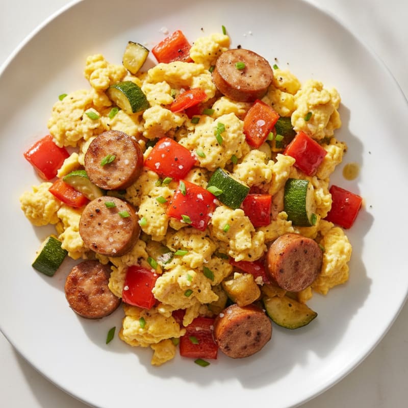 Hearty Scrambled Eggs with Roasted Vegetables