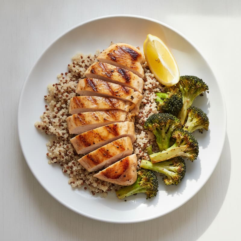 Grilled Chicken Breast with Quinoa and Roasted Broccoli