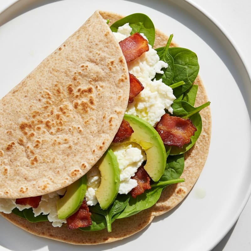Crispy Turkey Bacon and Egg White Breakfast Wrap with Avocado