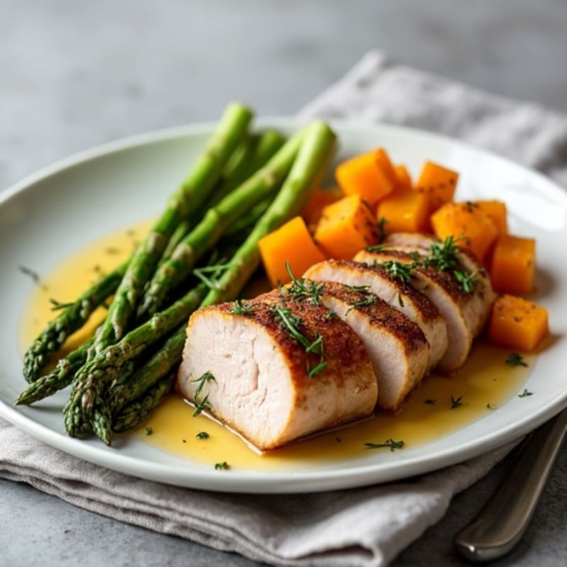 Herb-Roasted Pork Tenderloin with Roasted Butternut Squash and Asparagus