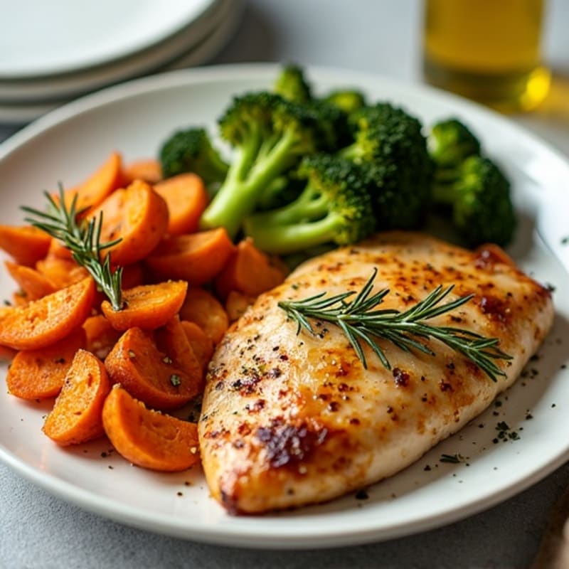 Sheet Pan Roasted Chicken, Sweet Potatoes, and Crispy Broccoli