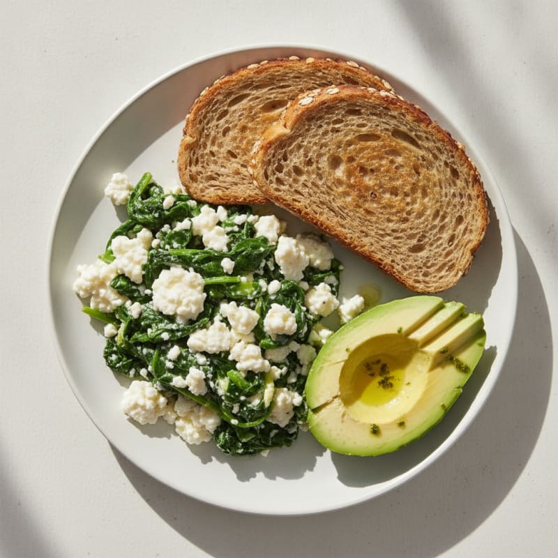 Cottage Cheese Egg White Scramble with Sautéed Spinach