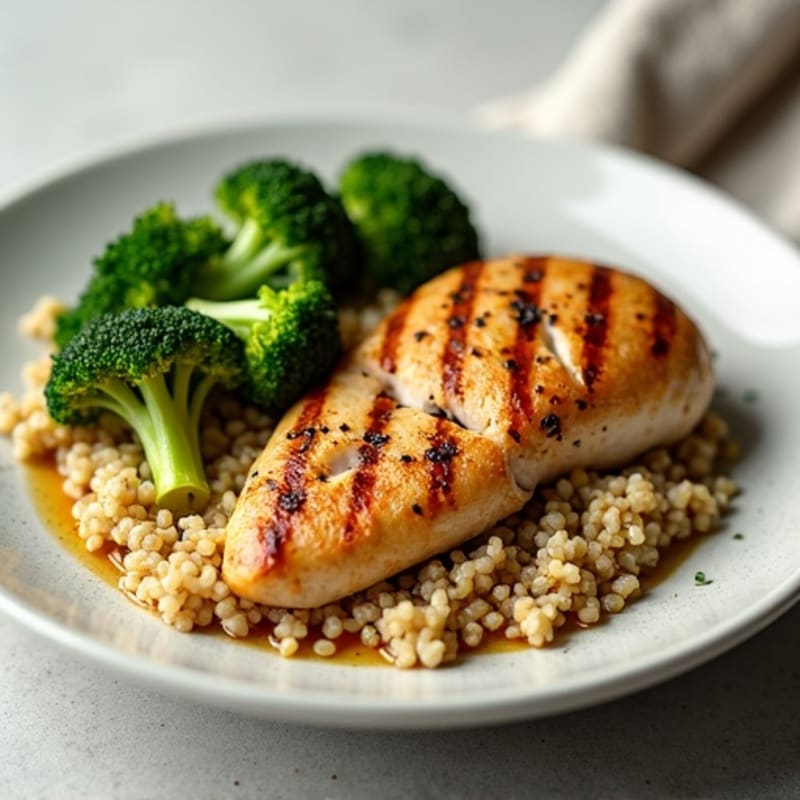 Grilled Chicken Breast with Quinoa and Roasted Broccoli