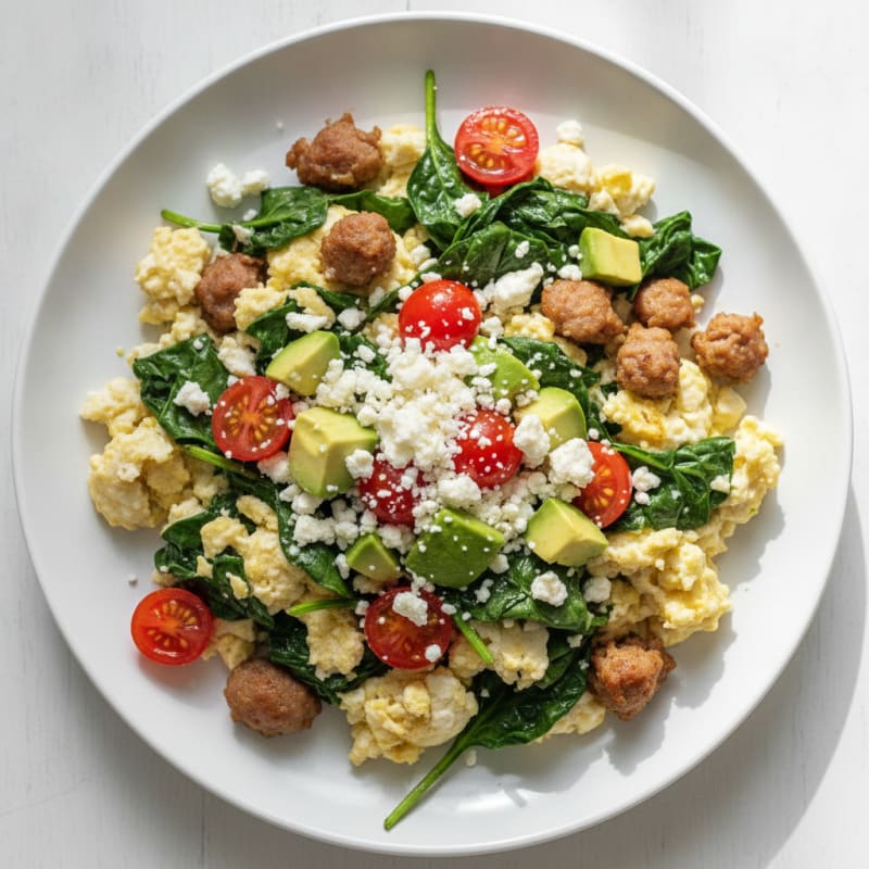 Egg White and Spinach Scramble with Turkey Sausage