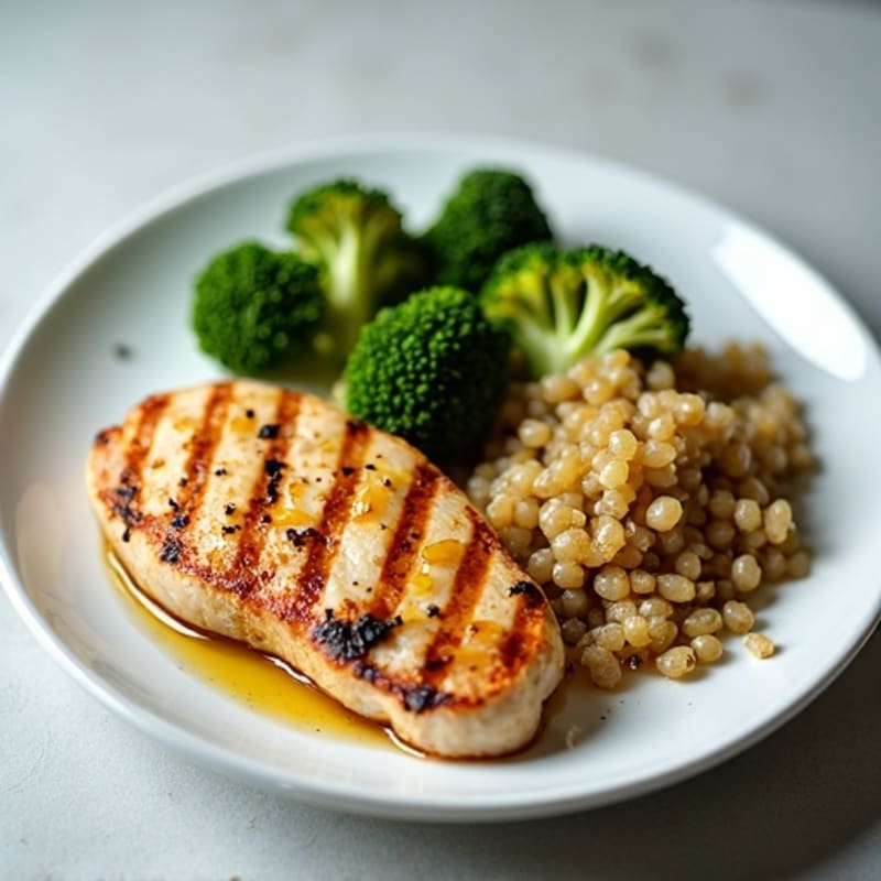 Grilled Chicken Breast with Roasted Broccoli and Quinoa