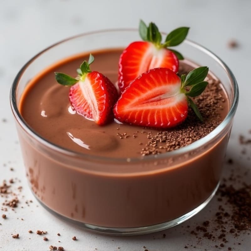 Silky Chocolate Protein Pudding with Sliced Strawberries