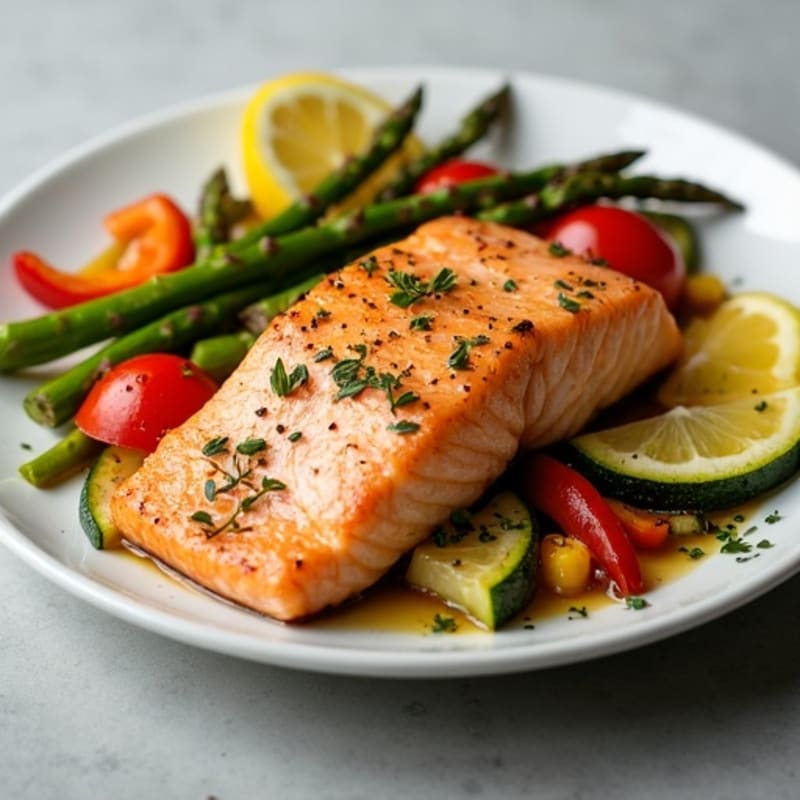 Crispy Skin Salmon with Lemon-Herb Roasted Vegetables