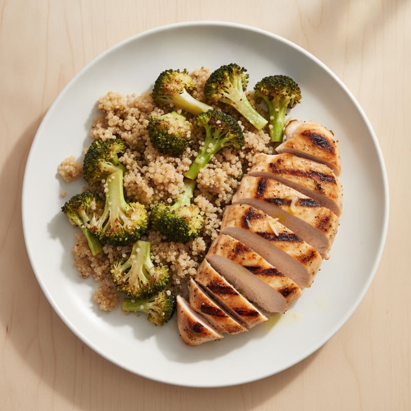 Grilled Chicken Breast with Roasted Broccoli and Quinoa