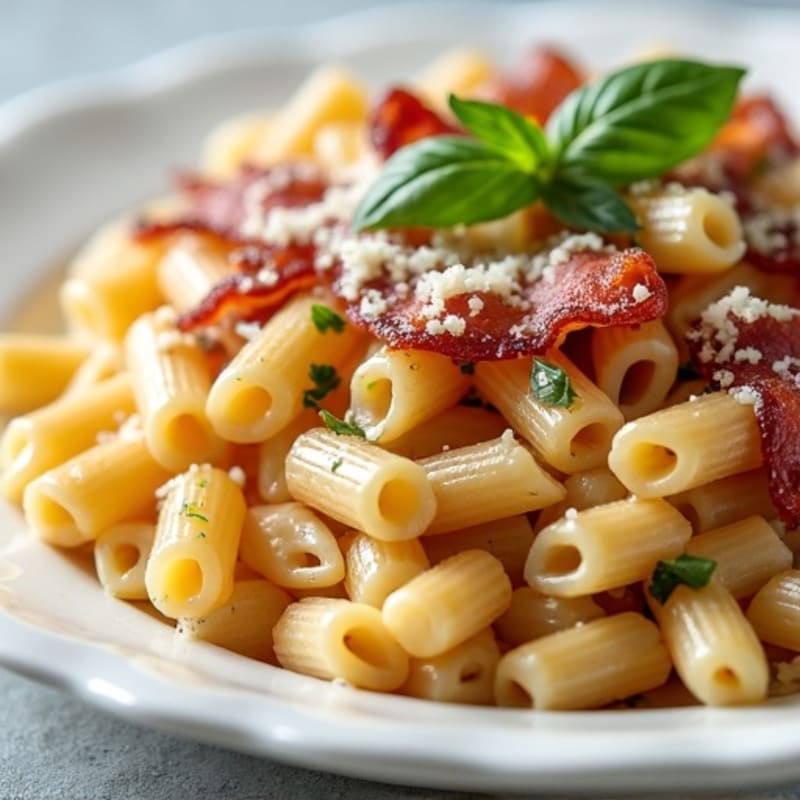 Creamy Whole Wheat Pasta with Crispy Turkey Bacon and Fresh Herbs