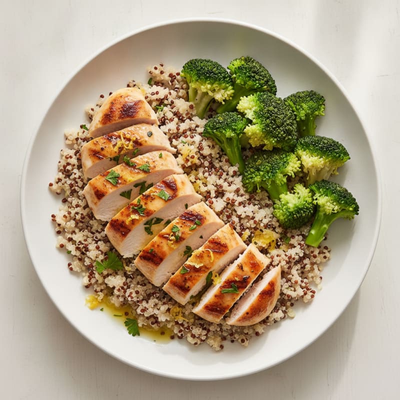 Grilled Chicken Breast with Quinoa and Steamed Broccoli