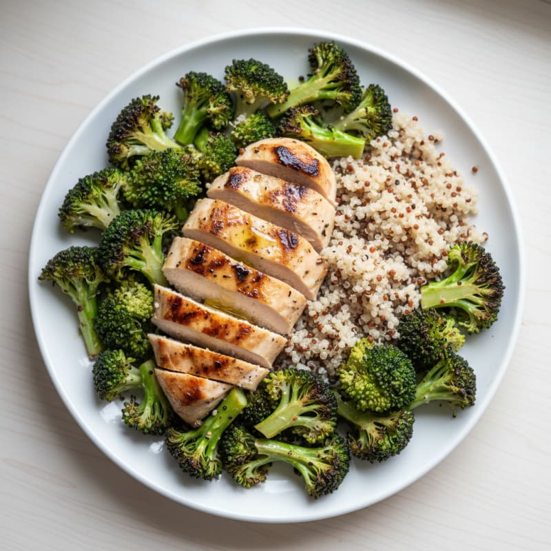 Grilled Chicken Breast with Roasted Broccoli and Quinoa