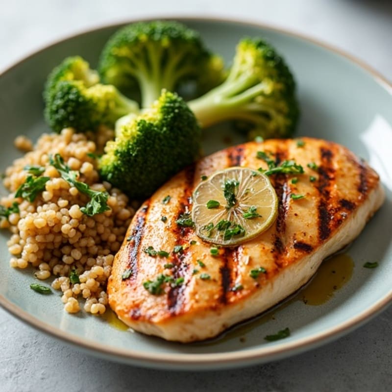 Grilled Chicken Breast with Quinoa and Roasted Broccoli
