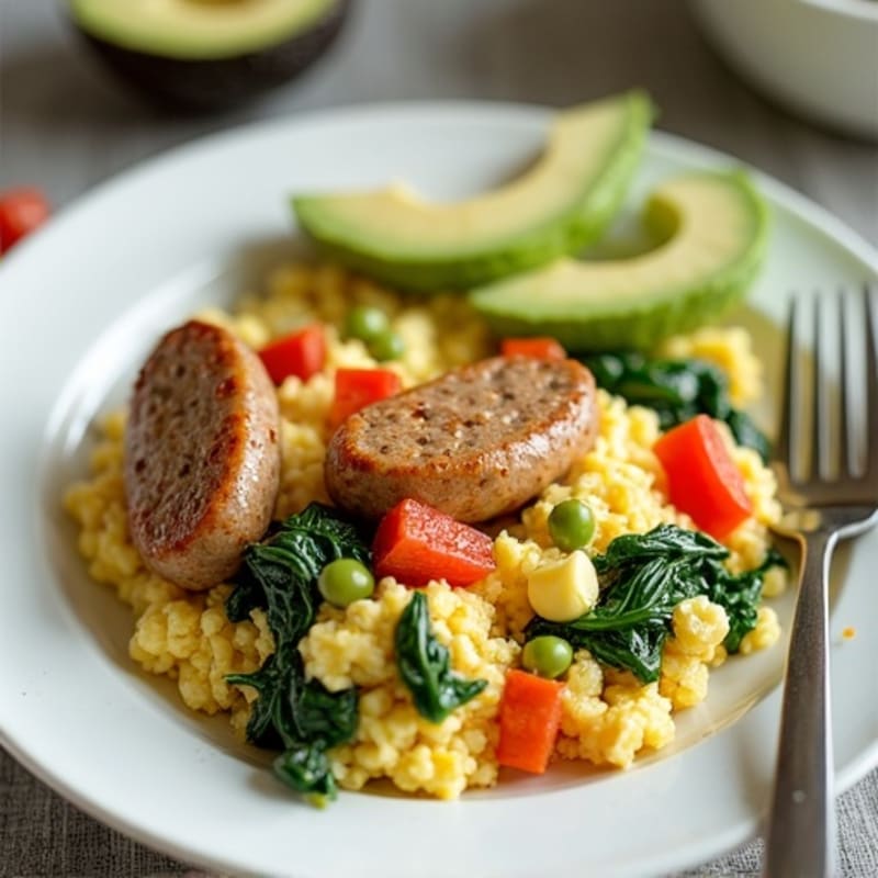 Egg White Scramble with Turkey Sausage and Spinach