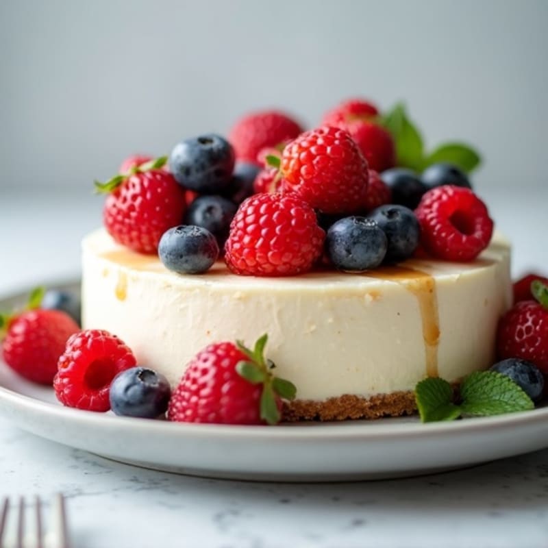Greek Yogurt Protein Cheesecake with Mixed Berries