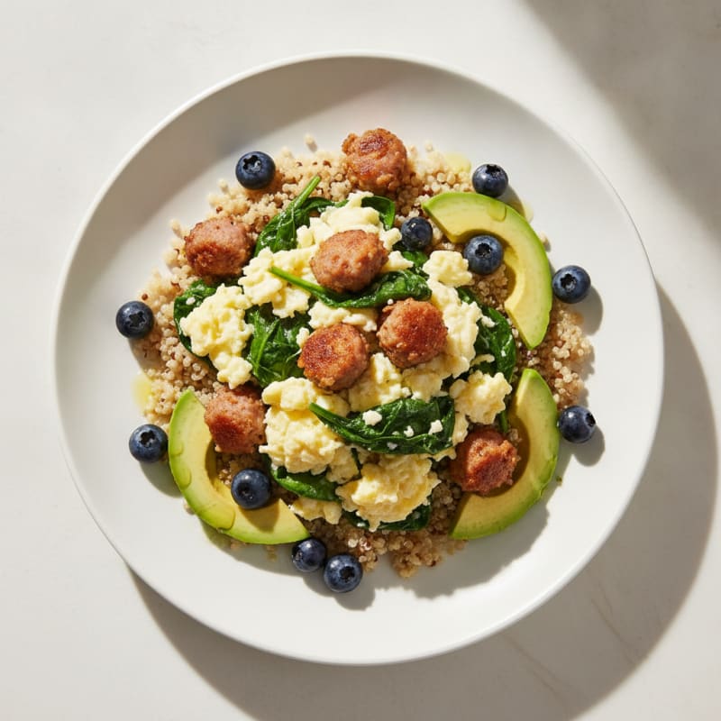 Egg White Scramble with Spinach, Turkey Sausage, and Quinoa