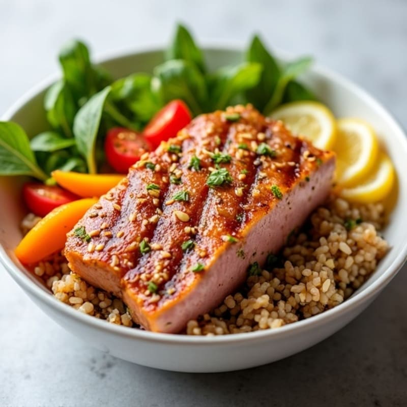 Sesame-Crusted Tuna Rice Bowl with Fresh Vegetables