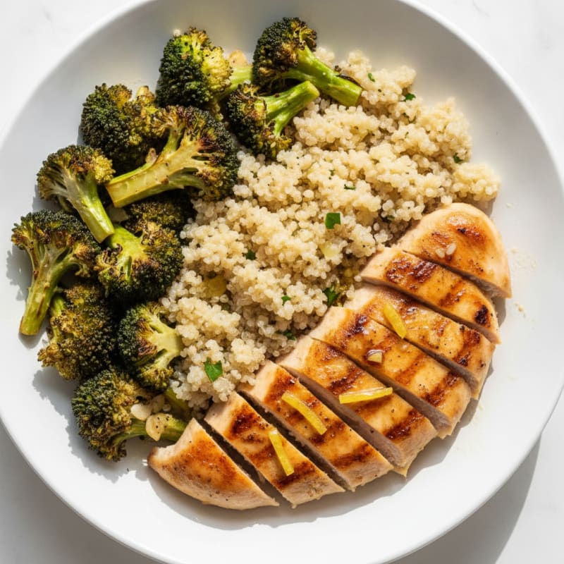 Grilled Chicken Breast with Quinoa and Roasted Broccoli