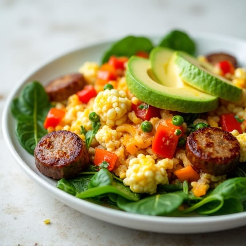 Egg White and Turkey Sausage Scramble with Spinach