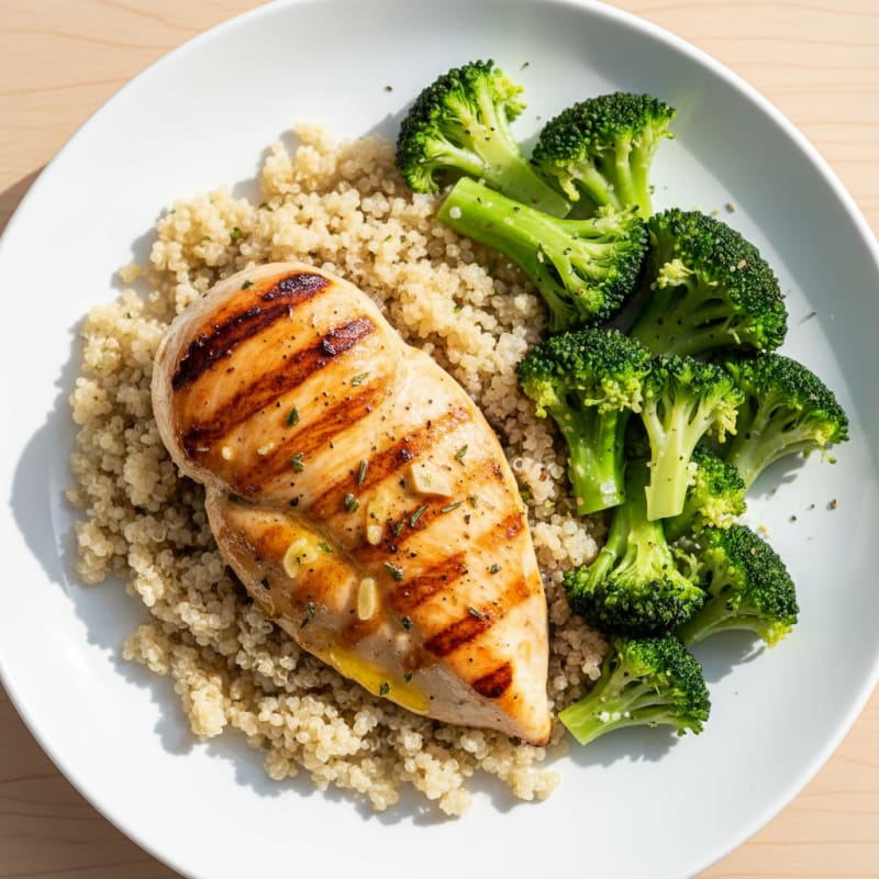 Grilled Chicken Breast with Quinoa and Steamed Broccoli
