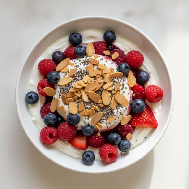 Greek Yogurt Protein Parfait with Mixed Berries and Almonds