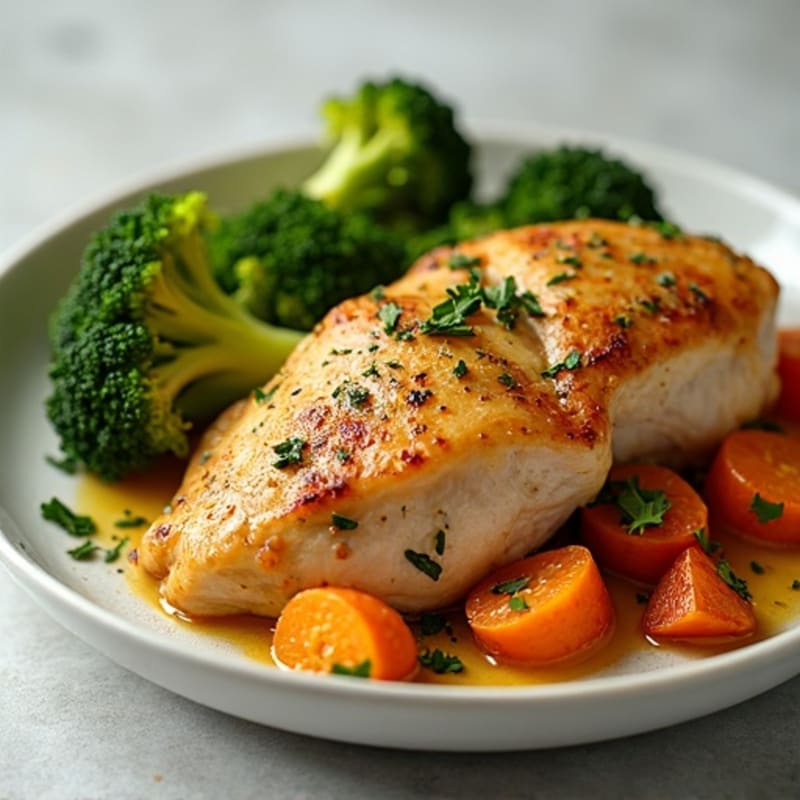 Lemon Herb Roasted Chicken with Crispy Broccoli and Sweet Potatoes