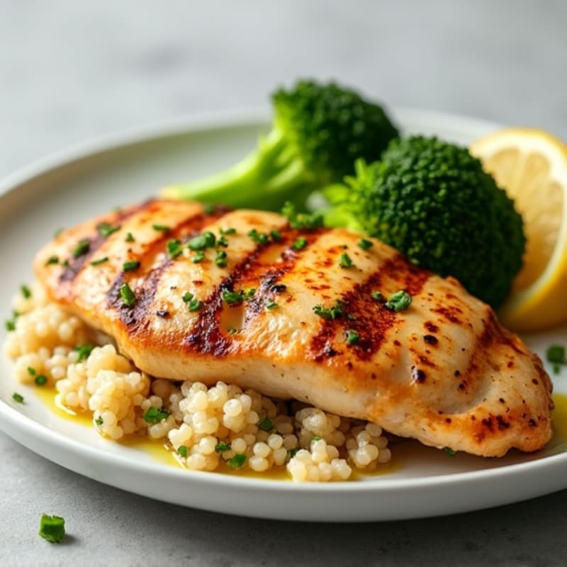 Grilled Chicken Breast with Quinoa and Steamed Broccoli