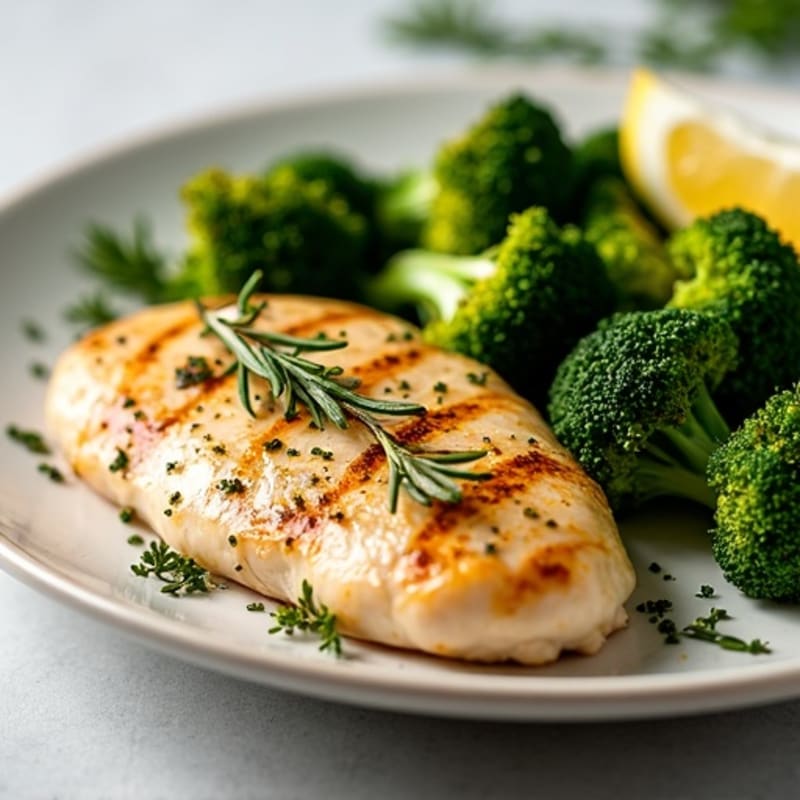 Pan-Seared Lemon-Herb Chicken Breast with Roasted Broccoli
