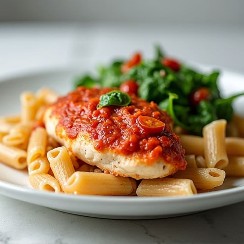 Chicken with Creamy Sun-Dried Tomato Sauce and Whole Wheat Pasta