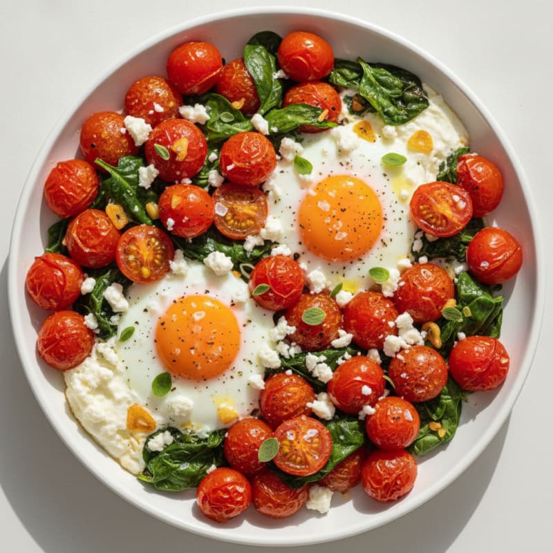 Baked Eggs with Roasted Tomatoes and Feta