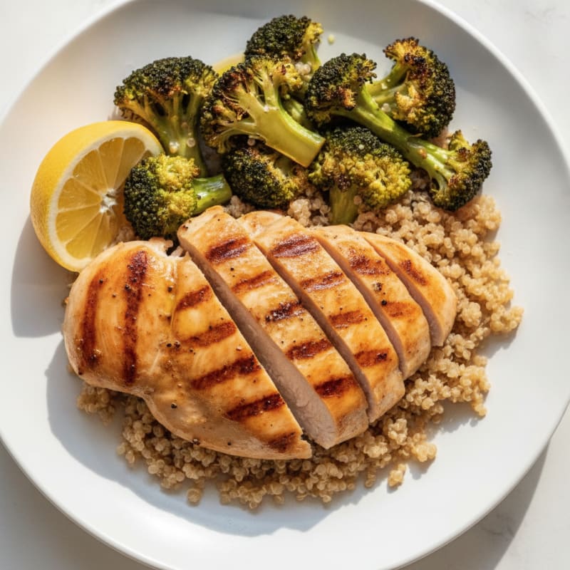 Grilled Chicken Breast with Quinoa and Roasted Broccoli