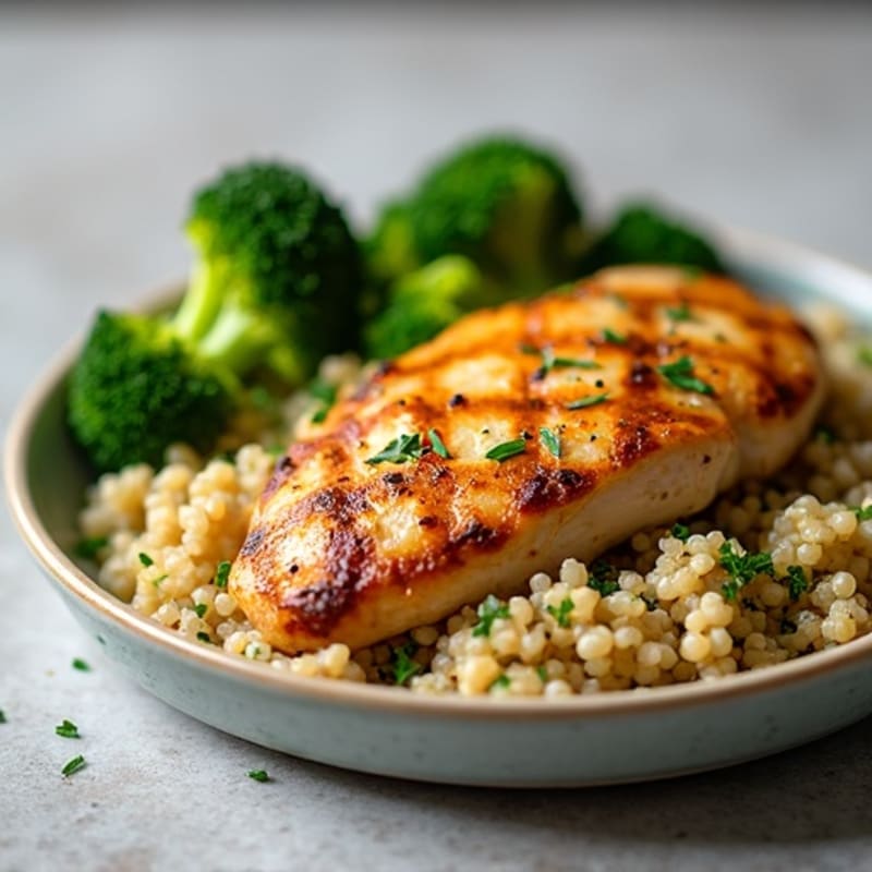 Grilled Chicken Breast with Quinoa and Roasted Broccoli