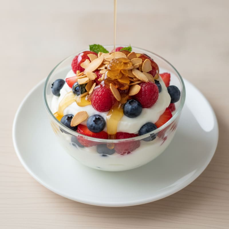 Creamy Greek Yogurt Parfait with Mixed Berries and Almonds