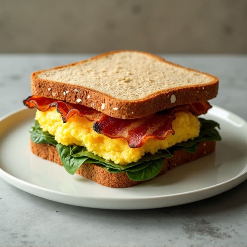 Crispy Turkey Bacon, Egg, and Spinach Whole Wheat Sandwich