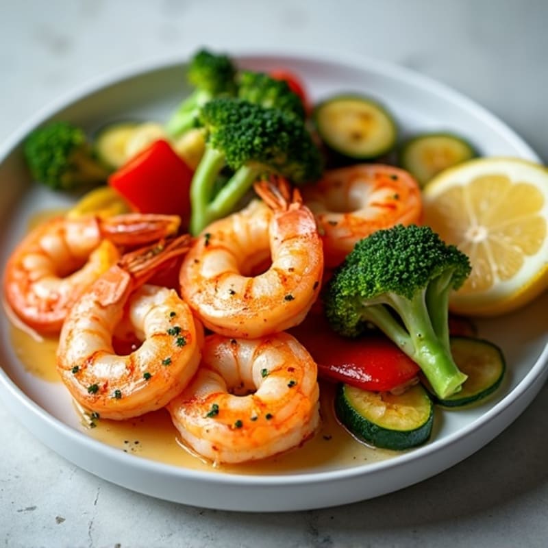 Garlic Lemon Pan-Seared Shrimp with Roasted Vegetables