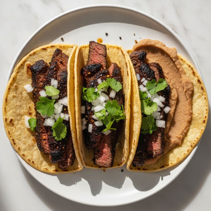 Carne Asada Street Tacos with Refried Beans