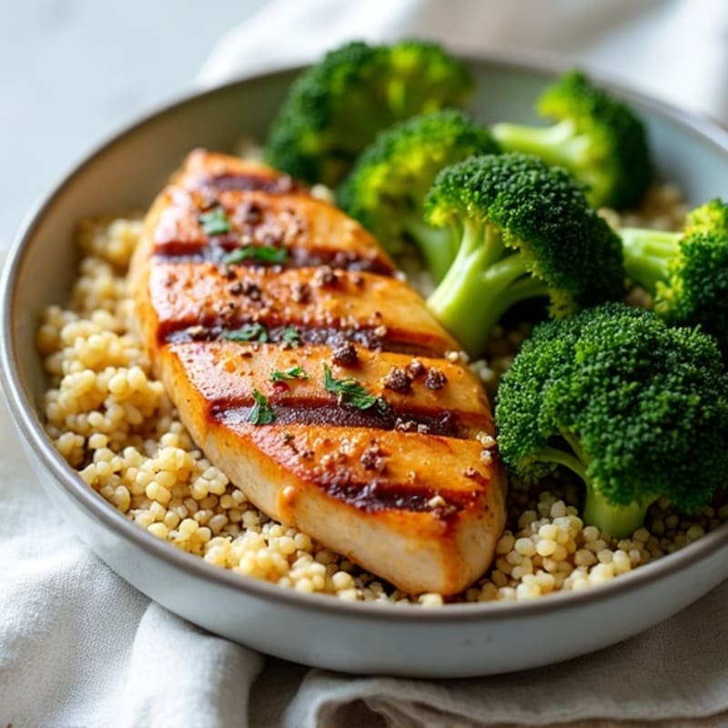 Grilled Chicken Breast with Quinoa and Roasted Broccoli