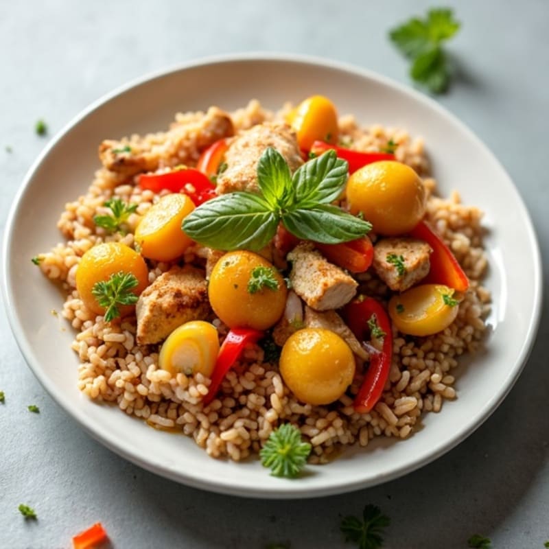 Egg White and Chicken Veggie Stir-Fry with Brown Rice