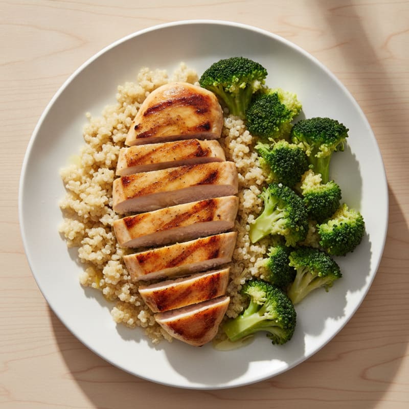 Grilled Chicken Breast with Quinoa and Steamed Broccoli