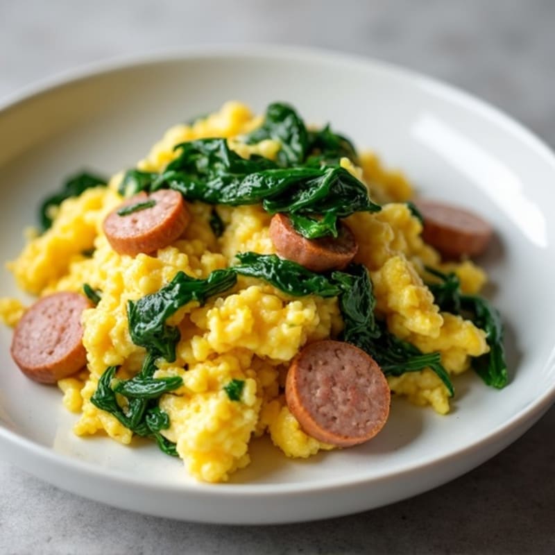 Egg White Scramble with Turkey Sausage and Spinach