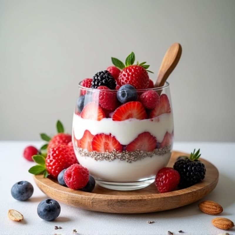 Greek Yoghurt Berry Parfait with Chia Seeds and Toasted Almonds